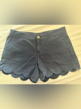 Lilly Pulitzer Navy Scalloped High-Waist Shorts